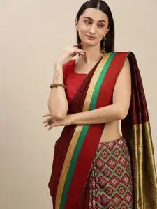 RACHNA Maroon & Green Printed Ethnic Motifs Saree