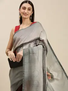 RACHNA Grey Printed Linen Blend Saree