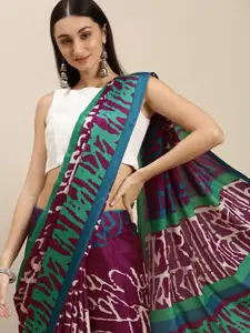 RACHNA Maroon & Blue Printed Chiffon Saree with Blouse