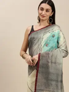 RACHNA Grey & Yellow Ethnic Motifs Linen Blend Saree