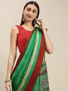 RACHNA Green & Red Printed Ethnic Motifs Saree