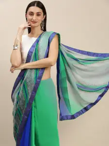 RACHNA Navy Blue & Green Printed Saree with Blouse