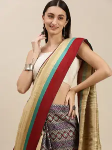 RACHNA Khaki & Maroon Ethnic Motifs Printed Saree with Blouse