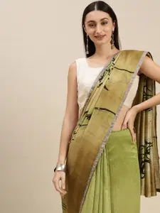 RACHNA Green & Black Ethnic Motifs Linen Blend Saree