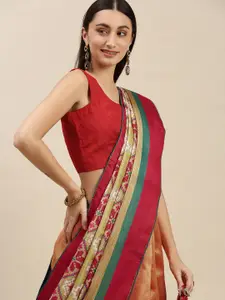 RACHNA Orange & Red Ethnic Motifs Saree