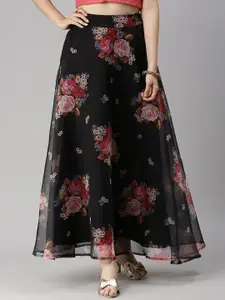 De Moza Women Black Printed Maxi Skirt