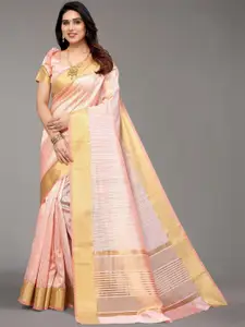 Winza Designer Pink & Gold-Toned Woven Design Zari Silk Blend Banarasi Saree