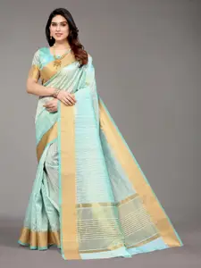 Winza Designer Blue & Gold-Toned Woven Design Zari Silk Blend Banarasi Saree