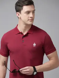 French Connection Men Maroon Polo Collar Pure Cotton Slim Fit T-shirt