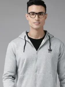 French Connection Men Grey Embroidered Hooded Sweatshirt