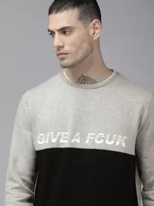 French Connection Men Grey And Black Colourblocked Pullover Sweatshirt