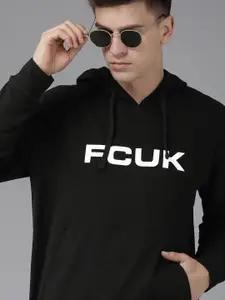 French Connection Men Black Brand Logo Printed Hooded Sweatshirt