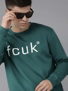 French Connection Men Teal Green Brand Logo Printed Sweatshirt