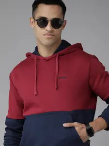 French Connection Men Red Colourblocked Hooded Sweatshirt
