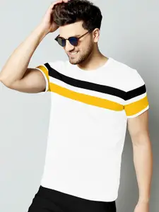 AUSK Men White Colourblocked Applique T-shirt