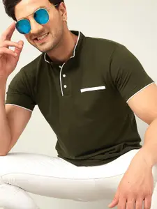 AUSK Men Green Mandarin Collar T-shirt