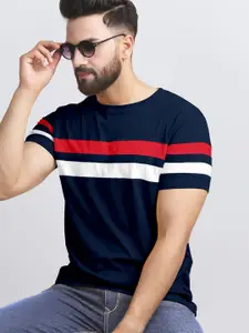 AUSK Men Blue Striped T-shirt