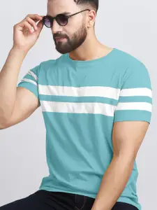 AUSK Men Sea Green Striped T-shirt with Mask