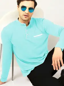 AUSK Men Sea Green Polo Collar T-shirt with Mask