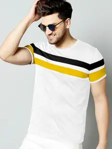 AUSK Men White & Yellow Colourblocked T-shirt
