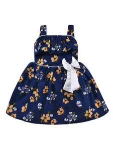 Wish Karo Girls Navy Blue Floral Cotton Dress