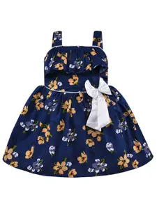 Wish Karo Girls Navy Blue Floral Cotton Dress