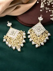 Peora White Gold Plated White Design Ethnic Dangler Earrings
