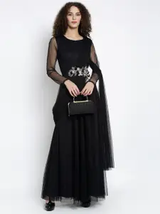 Just Wow Women Black Net Maxi Dress