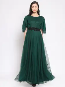Just Wow Women Green Net Maxi Dress