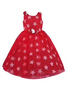 Wish Karo Red Embellished Net Dress with Corsage