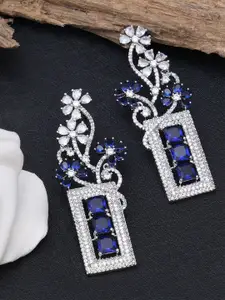 KARATCART Blue Silver Tone Floral American Diamond Drop Earrings