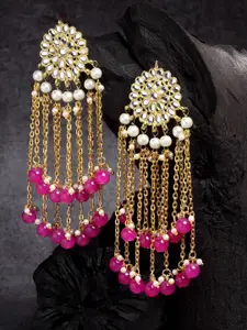 KARATCART Pink Gold Plated Floral Drop Tassel Earrings