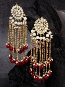 KARATCART Red Gold Plated Floral Kundan Tassel Drop Earrings