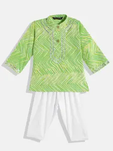 Readiprint Boys Green Pure Cotton Chevron Printed Gotta Patti Kurta with Pyjamas