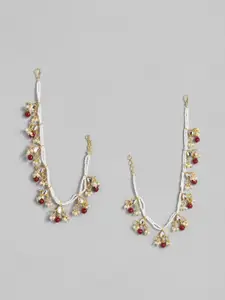 Peora Maroon & Gold-Toned Teardrop Shaped Drop Earrings