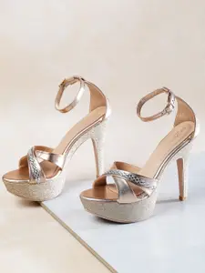 Shezone Gold-Toned Textured Stiletto Heels