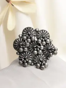 Moedbuille Oxidised Silver-Plated & Ghungroo Studded Finger Ring