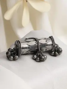 Moedbuille Silver-Plated & Artificial Stones Studded Oxidised Adjustable Finger Ring