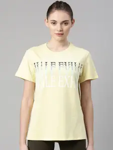 Enamor Women Yellow Typography Printed Antimicrobial T-shirt
