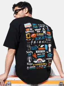The Souled Store Men Black F.R.I.E.N.D.S Printed Applique Oversized T-Shirt