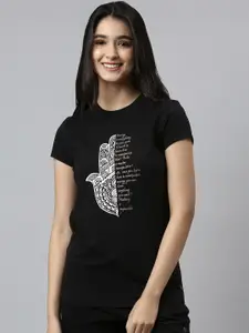 Enamor Women Black Printed Cotton Lounge Tshirt