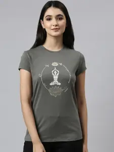 Enamor Women Grey Printed Cotton Lounge Tshirt