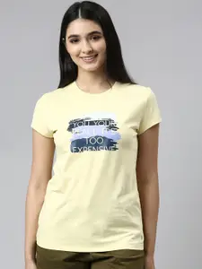 Enamor Women Yellow Printed Cotton Lounge Tshirt