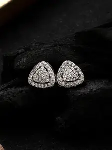 CARDINAL Silver-Toned American Diamond Heart Shaped Studs Earrings