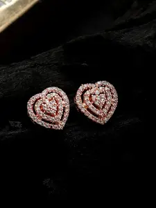 CARDINAL Rose Gold Heart Shaped American Dimaond  Studs Earrings
