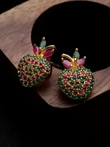 CARDINAL Gold-Toned Leaf Shaped American Diamond Studs Earrings