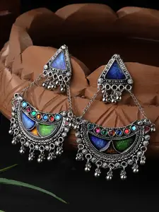 CARDINAL Silver-Toned Multicolor Floral Oxidized Chandbalis Earrings