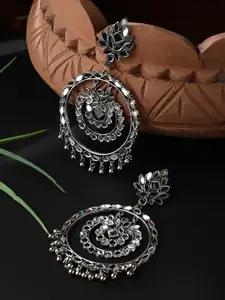 CARDINAL Silver-Toned Circular Oxidized Mirror Chandbalis Earrings