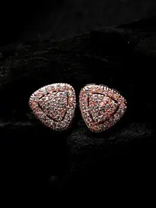 CARDINAL White Rose Gold-Plated AD Studded Triangular Studs Earrings