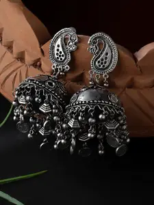 CARDINAL Silver-Toned Dome Shaped Jhumkas Earrings